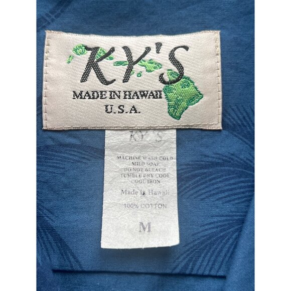 Kys Vintage Mens Hawaiian Blue Palm Tree Shirt Made In Hawaii 100% Cotton Size M - Picture 5 of 7